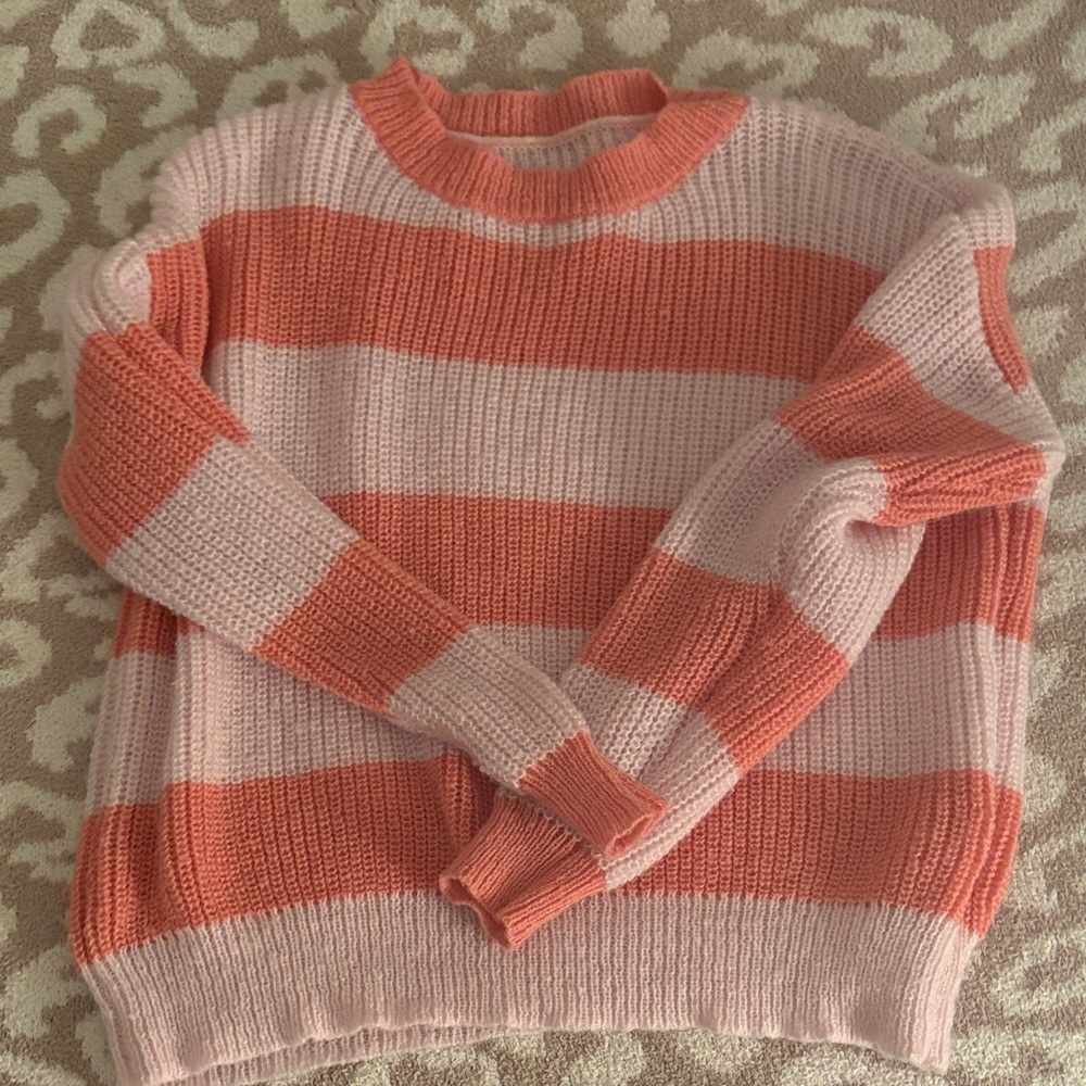 SHEIN Pink and Coral Striped Sweater